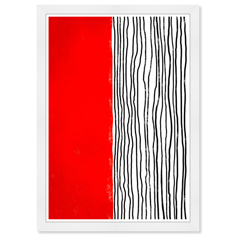 Wrought Studio Abstract Red Lines Modern White Paper Wall Art Print